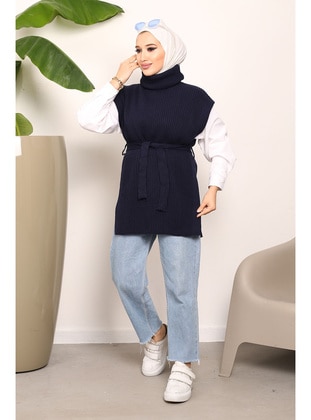 Navy Blue - Knit Sweater - İmaj Butik