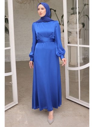 Saxe Blue - Unlined - Modest Evening Dress - İmaj Butik