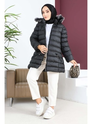 Black - Fully Lined - Plus Size Puffer Jacket - İmaj Butik