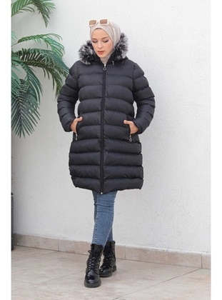 Black - Fully Lined - Plus Size Puffer Jacket - İmaj Butik