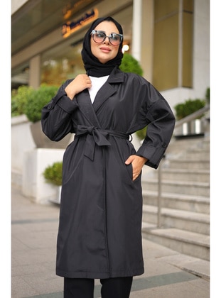 Black - Fully Lined - Trench Coat - İmaj Butik