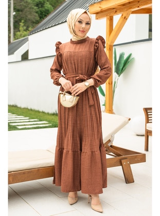 Tan - Unlined - Modest Dress - İmaj Butik