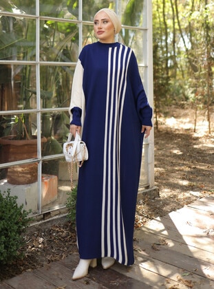 Navy Blue - Knit Dresses - SAHRA BUTİK