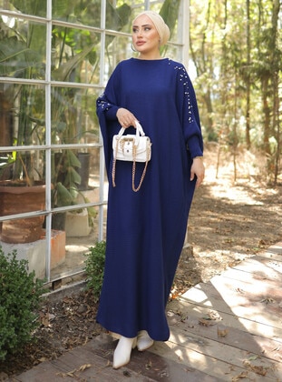 Navy Blue - Knit Dresses - SAHRA BUTİK