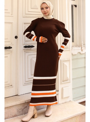 Brown - Knit Dresses - Benguen