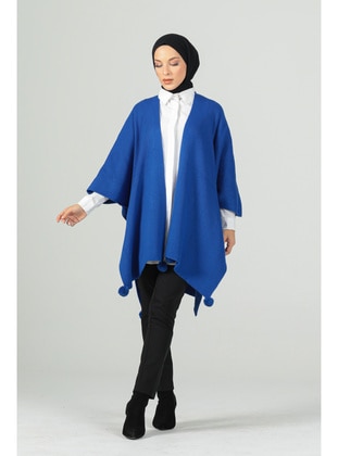 Women's Oversızed V-Neck Poncho Blue