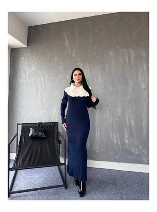 Navy Blue - Knit Dresses - Maymara