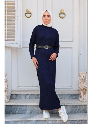 Navy Blue - Knit Dresses - Maymara