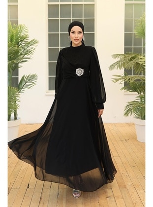 Black - Modest Evening Dress - Hakimoda