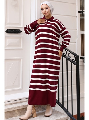 Burgundy - Knit Dresses - Benguen