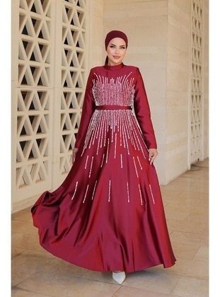 Burgundy - Modest Evening Dress - Hakimoda