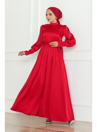 Red - Modest Evening Dress - Bestenur