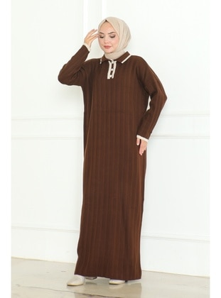 Brown - Knit Dresses - Bestenur