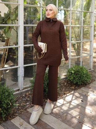 Brown - Knit Suits - SAHRA BUTİK