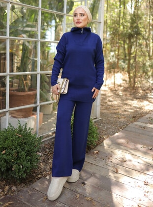 Navy Blue - Knit Suits - SAHRA BUTİK