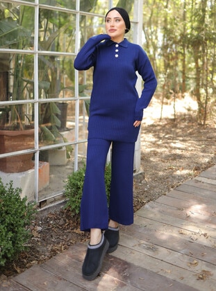 Navy Blue - Knit Suits - SAHRA BUTİK