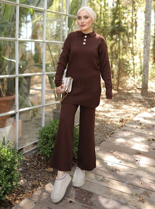 Brown - Knit Suits - SAHRA BUTİK