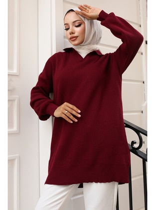 Burgundy - Knit Sweaters - Benguen