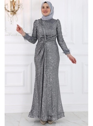 Grey - Modest Evening Dress - Amine Hüma