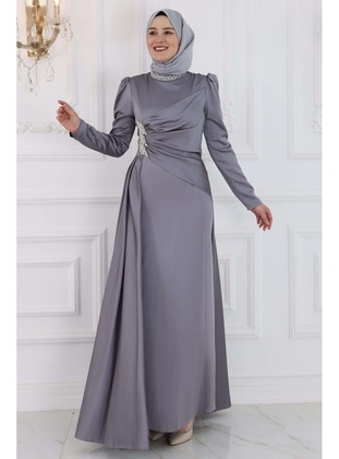 Grey - Modest Evening Dress - Amine Hüma