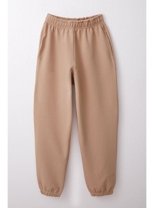 Beige - 350gr - Girls` Sweatpants - Breeze Girls&Boys