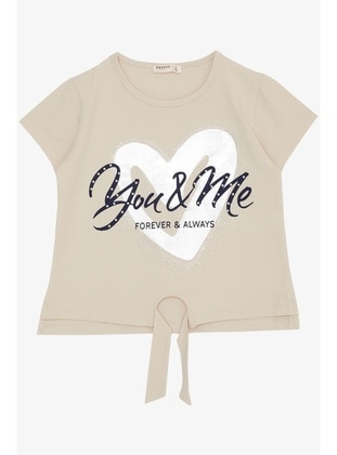 Beige - 150gr - Girls` T-Shirt - Breeze Girls&Boys