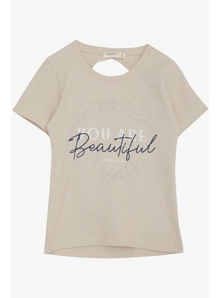 Beige - 150gr - Girls` T-Shirt - Breeze Girls&Boys