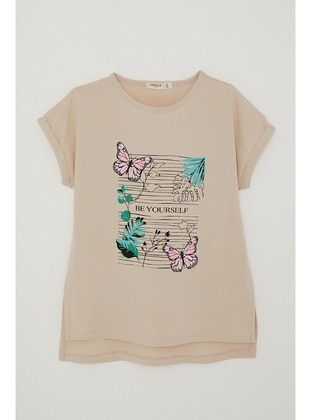 Beige - 150gr - Girls` T-Shirt - Breeze Girls&Boys