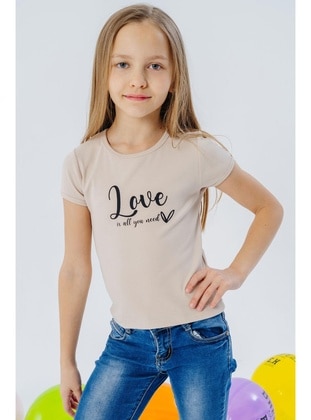 Beige - 150gr - Girls` T-Shirt - Breeze Girls&Boys