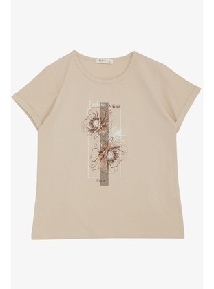 Beige - 150gr - Girls` T-Shirt - Breeze Girls&Boys