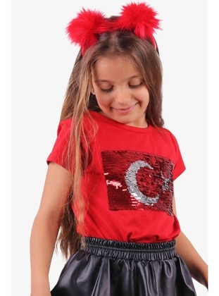 Crew neck - Red - Girls` T-Shirt - Breeze Girls&Boys