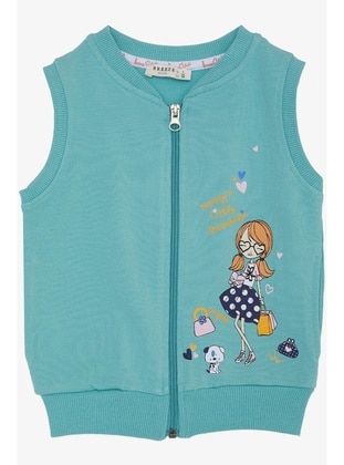 Sea Green - 250gr - Girls` Cardigan/Vest - Breeze Girls&Boys