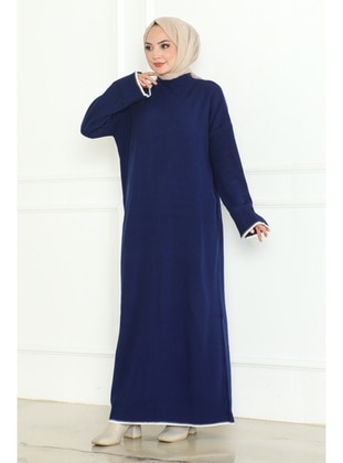 Navy Blue - Knit Dresses - Bestenur