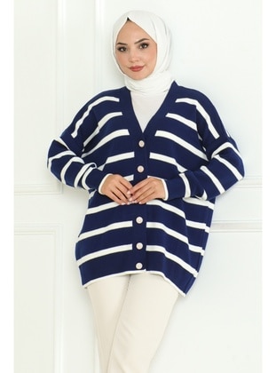 Navy Blue - Knit Cardigan - Bestenur