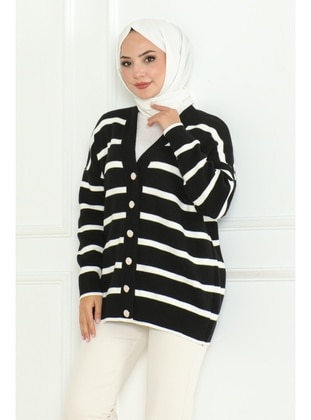 Black - Knit Cardigan - Bestenur