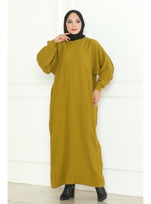 Olive Green - Knit Dresses - Bestenur