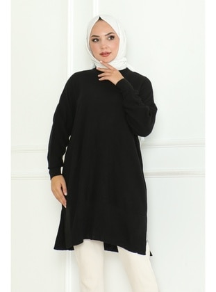 Black - Knit Tunics - Bestenur