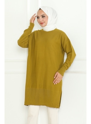 Olive Green - Knit Tunics - Bestenur