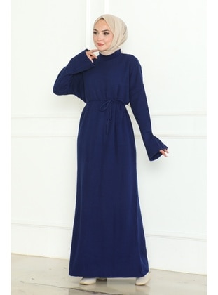 Navy Blue - Knit Dresses - Bestenur