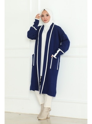 Navy Blue - Knit Cardigan - Bestenur