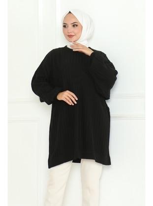 Black - Knit Tunics - Bestenur