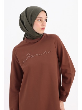 Brown - Crew neck - Tunic - ALLDAY