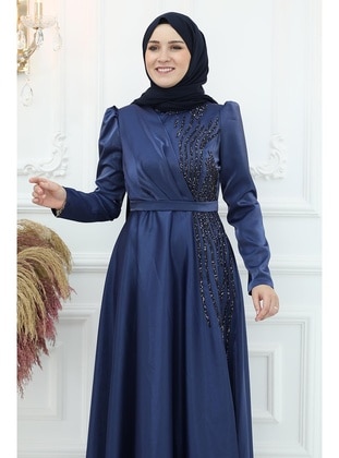 Navy Blue - Modest Evening Dress - Amine Hüma