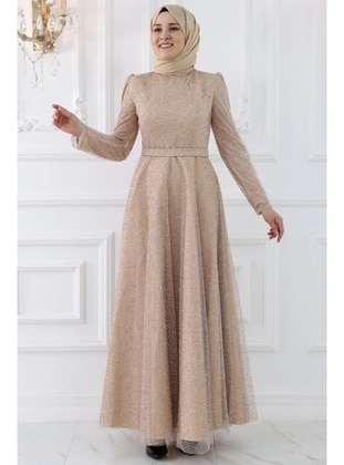 Gold color - Modest Evening Dress - Amine Hüma