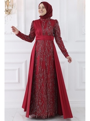 Burgundy - Modest Evening Dress - Amine Hüma