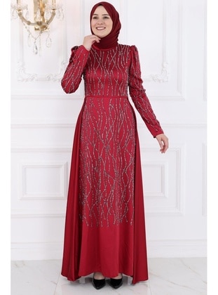 Burgundy - Modest Evening Dress - Amine Hüma