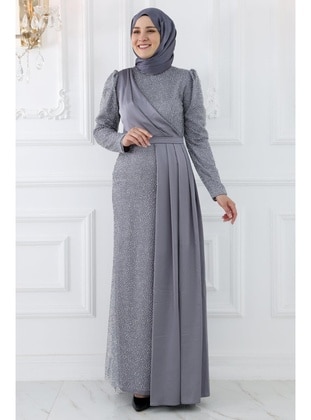 Grey - Modest Evening Dress - Amine Hüma