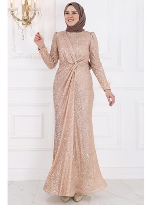 Gold color - Modest Evening Dress - Amine Hüma