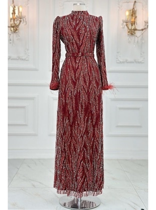 Burgundy - Modest Evening Dress - Amine Hüma