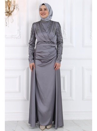 Grey - Modest Evening Dress - Amine Hüma